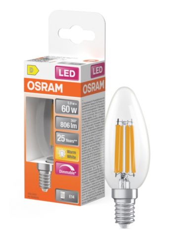 VELA LED OSRAM SUPERSTAR CLARA 5.5w E-14 827 DIM *