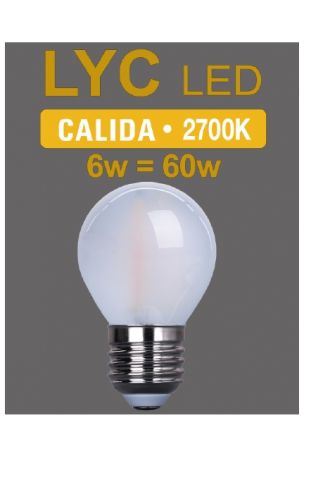 ESFERICA LED FILAM. 6w MATE E-27 2700K LYC