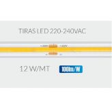 TIRA LED COB 220V 12w/m TONO 3000K ROLLO 50 METROS