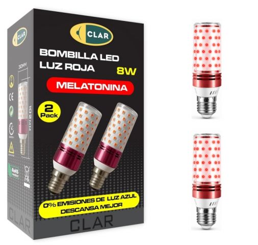 TUBULAR LED ROJO 8w E27 Melatonina (pack 2) *