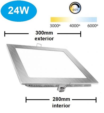 PANEL LED EMPOTRAR CUADRADO 24w NIQUEL CCT 