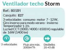 VENTILADOR 80151 TECHO STORM E27 DC 52cms