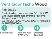  VENTILADOR 80121 TECHO WOOD MADERA DC 132cms